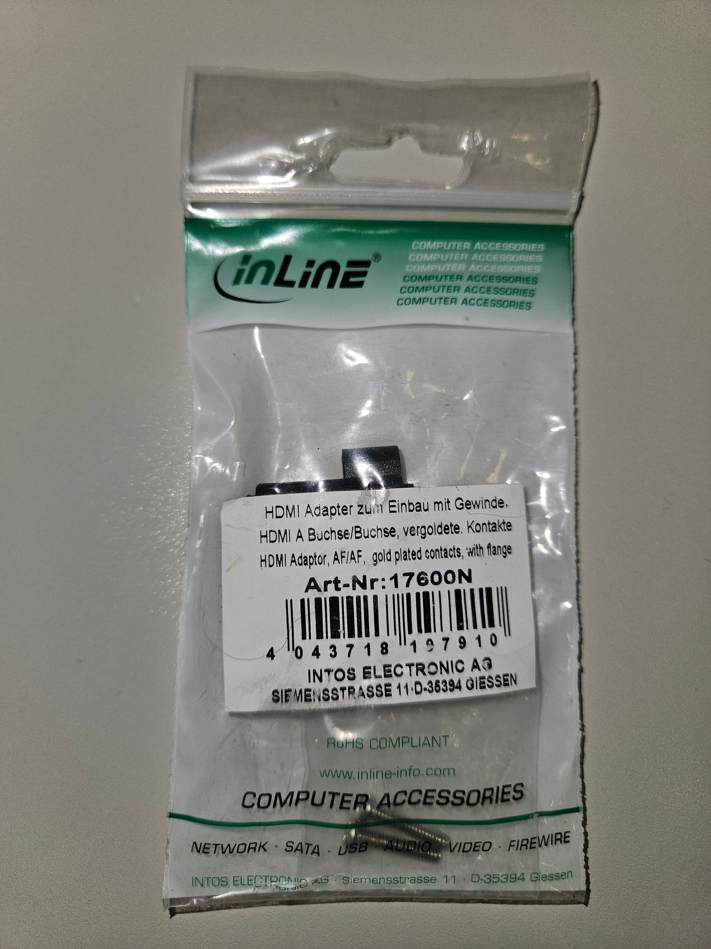 InLine® HDMI Adapter zum Einbau mit Gewinde, A Buchse/Buchse